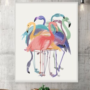 Flamingo Bunt 2 - Esszimmer Dekor - Wandbild für Wohnzimmer Vogelliebhaber Geschenk Dekorative Kunst Große Leinwand Bild