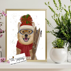 Shiba Inu print, Shiba Inu gift, Skiing dog print, Ski lodge decor, Dog lover gift, Dog wall art, Dog humour, Canvas art print Shiba inu art