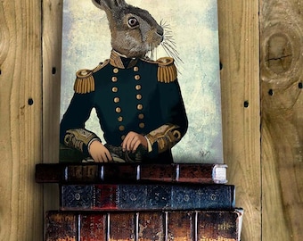 Lieutenant Hare Art Print, Military Rabbit Decor
