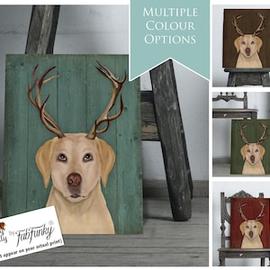 Labrador retriever print - Antlers 2 - Yellow labrador retriever gift retriever picture labrador picture dog gift idea funny dog art