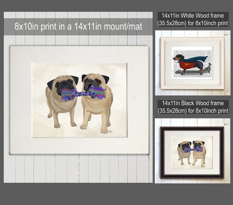 Dogs Pugs Painting Brown Black Art Print Framed Poster 14x20 inch Dogs Pugs Painting Brown Black Art Print Framed Poster 14x20 inch