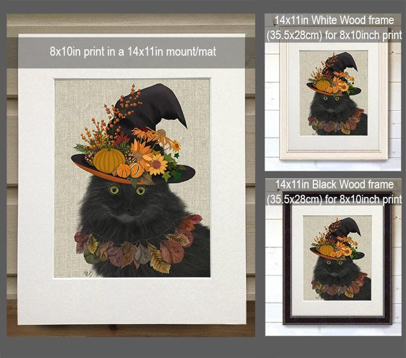 Retrato de Gato Preto com Chapéu de Outono – Decoração de Halloween, Pôster em Tela Artística imagem 2