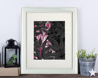 Zebra Print -Pink Zebra in Black Leaves Pink Wall art zebra wall art tropical print beach house decor tropical island jungle nursery print