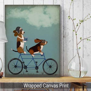 Stampa artistica di bicicletta tandem Basset Hound, divertente decorazione per cani ciclisti immagine 6