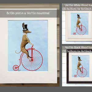 Greyhound Print Italian Red Penny Farthing Bicycle Wall Decor Wall Art Top hat Dog on bike, dog print, Whippet Iggies dog lover image 2