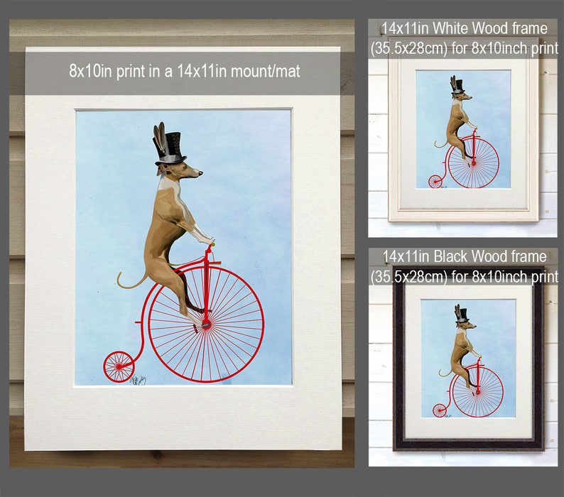 Greyhound Print Italian Red Penny Farthing Bicycle Wall Decor Wall Art Top hat Dog on bike, dog print, Whippet Iggies dog lover image 2
