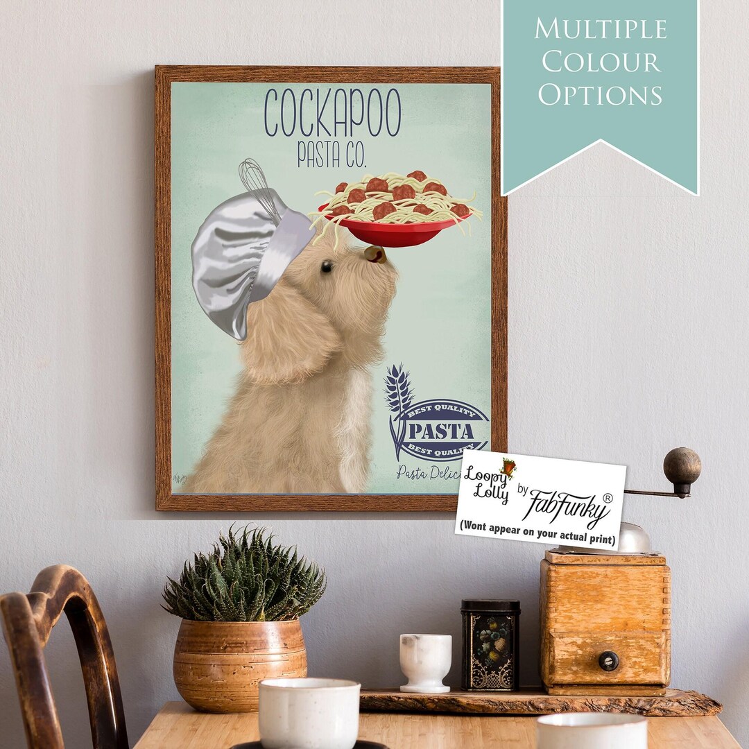 Cockapoo Kitchen Blonde Cockapoo Art Print, Funny Dog With Pasta, Kitchen Wall Art - Etsy