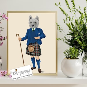 Westie in Kilt Westie print West Highland Terrier Print Terrier Illustration Terrier Picture Painting Dog print Scottish Terrier westie dog