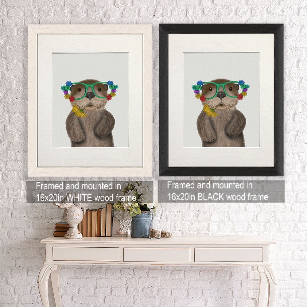 Discover Otter print - Otter flower glasses - Otter art Otter illustration Otter painting Otter poster, No Frame