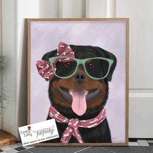 Rottweiler Art Print - Rottweiler mit Brille und Schal - Rottie Hundeliebhaber Rottie Print Rottweiler Geschenk Niedliche Hundedeko Hunde Poster-Kunst