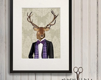 Deer in tuxedo Deer art print Cabin decor Cabin print Woodland deer Deer head Deer print Deer poster stag illustration hipster art wall art