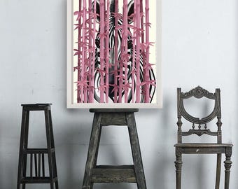 Pink Wall art - Pink Bamboo Zebra Print - pink decor zebra wall art tropical print beach house decor tropical island decor jungle nursery