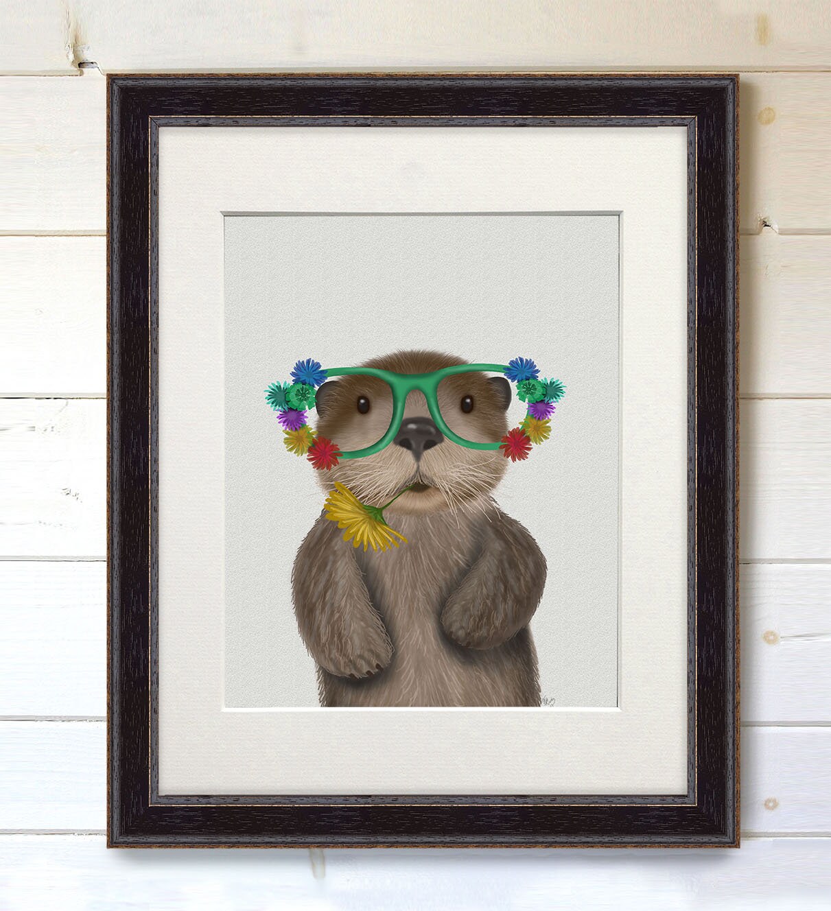 Discover Otter print - Otter flower glasses - Otter art Otter illustration Otter painting Otter poster, No Frame