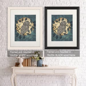 Owl in the moon print, Woodland owl art, Bird painting, Moon pictures, Giclee art print, Large canvas print, Kids bedroom decor, Nursery art image 4
