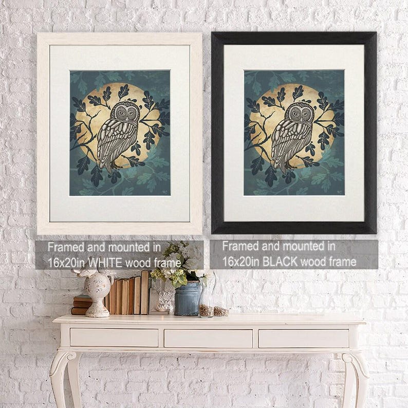 Owl in the moon print, Woodland owl art, Bird painting, Moon pictures, Giclee art print, Large canvas print, Kids bedroom decor, Nursery art image 4
