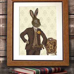 Hare wall Art - Dapper Hare  - hare painting country art country home decor hare illustration downton abbey wall hanging wall decor