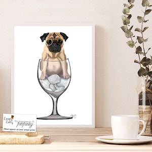 Mops Art Print Weinglas Mops Druck Mops Geschenk Mops Poster Mops Wand Kunst Geschenk für Mops-Liebhaber Mops-Besitzer Haustier Geschenk lustiger Hund süßer Mops Weindekor