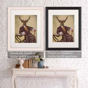 Library art - The Illustrious Deer - stag print stag decor stag wall art stag art print dining room art mens bedroom decor unique art print image 3