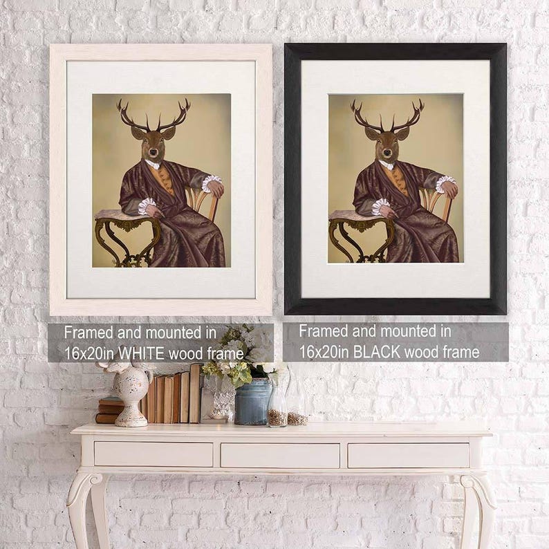 Library art - The Illustrious Deer - stag print stag decor stag wall art stag art print dining room art mens bedroom decor unique art print image 3