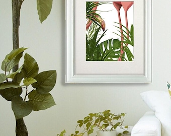 Pinker Flamingo Kunstdruck: Tropischer Dschungel