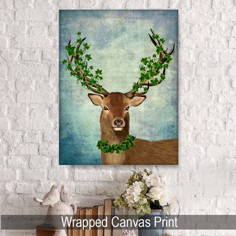 The Green King Deer Art Deer Print Digital Stag Illustration Wall Decor Wall hanging Wall Art Stag Picture Deer Illustration Painting image 6