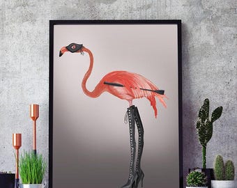 Kinky Flamingo Art Print – Dominatrix Fetish Illustration