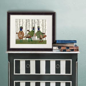 Pheasant shooting party group 2, Country home decor, Game bird hunting, Bird picture, Farmhouse wall art, Framed art, British woodland art