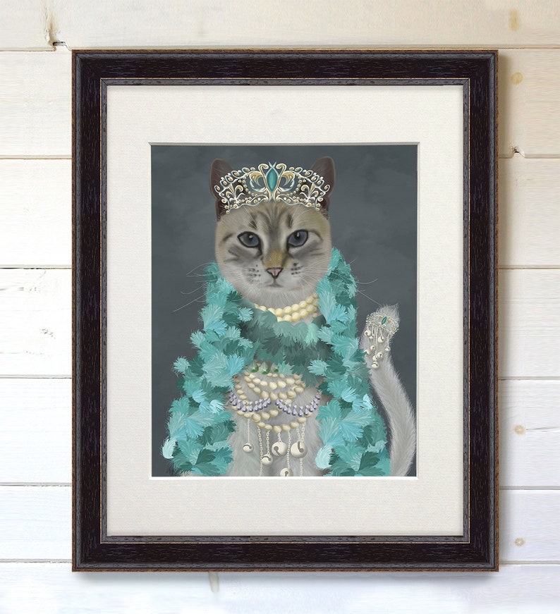 Grey cat with bells full Funny cat Cat decor Cat lady gift ideas Cat mommy Cat poster art Posh cat Cat gift items Cat wall art canvas