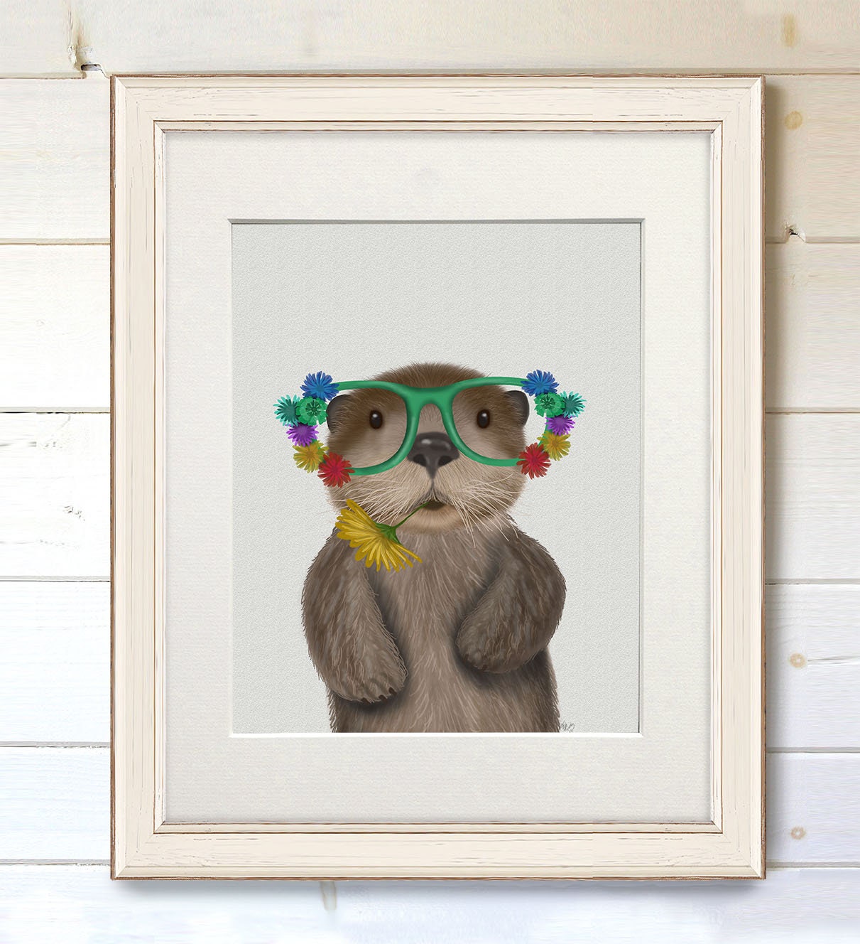 Discover Otter print - Otter flower glasses - Otter art Otter illustration Otter painting Otter poster, No Frame