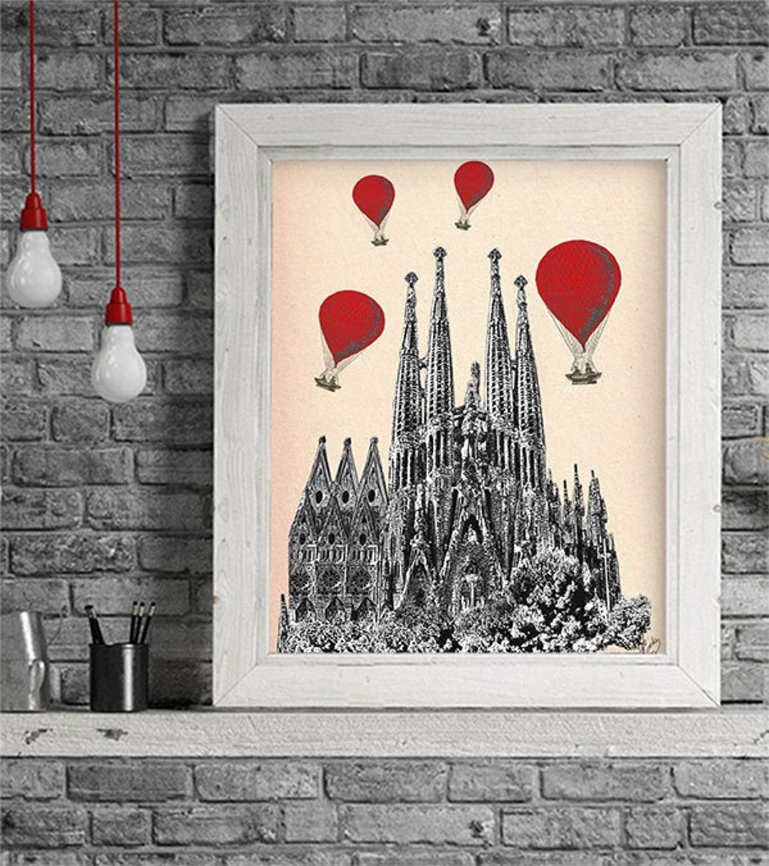 Sagrada Familia Red Hot Air Balloons Barcelona Art Hot Air - Etsy