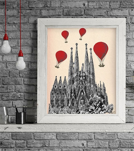 Sagrada Familia Red Hot Air Balloons Barcelona Art Hot Air | Etsy