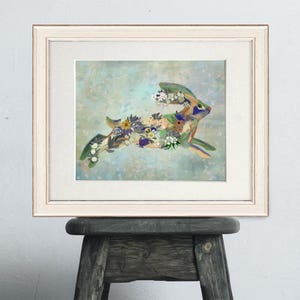 Hare print, Hare painting, Rabbit picture, Bunny nursery art, Floral wall art, Green canvas art, Framed print, Bunny rabbit art, Rabbit gift