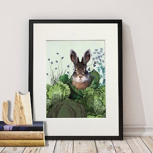 Farmhouse decor - Cabbage patch rabbit 4  - Country home decor Lake house decor Cabin art Hare print Rabbit illustration Women's gift