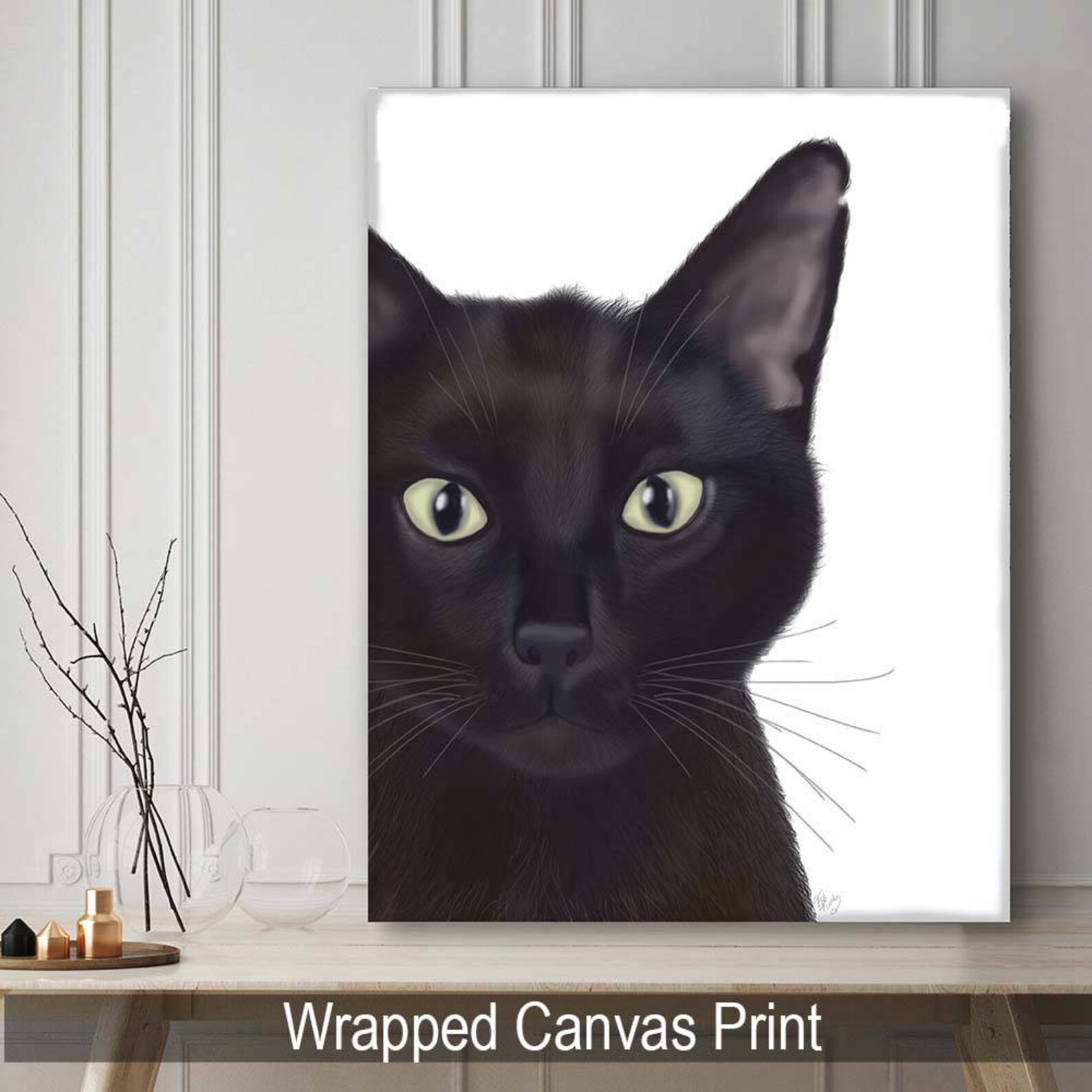 Black Cat Portrait Black Cat Art Print Gus Black Cat Wall | Etsy