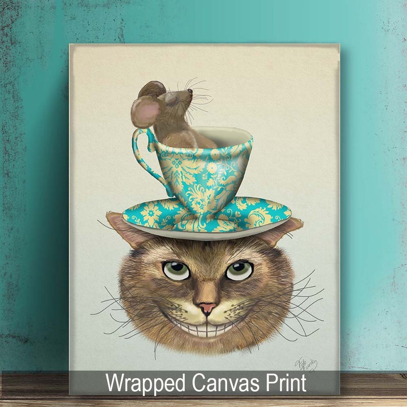 Alice in Wonderland Decor Cheshire Cat & Cup alice in wonderland tea party alice in wonderland print wonderland home decor wall decor image 6