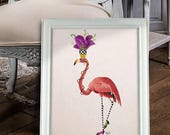 Flamingo Wall Art - Mardi Gras Pink Flamingo Full - Flamingo Painting Mardi Gras decor mardi gras art mardi gras poster cute gift