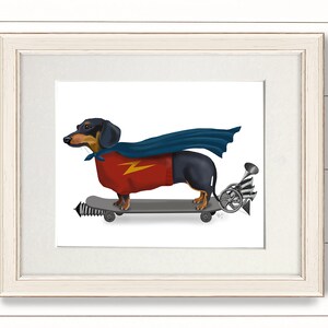 Dachshund Print Wiener dog hero Dachshund gift for dog lover sausange dog teen room wall art decor funny dachshund skateboard wall art image 9