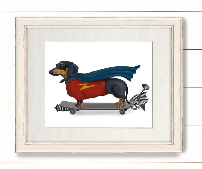 Dachshund Print Wiener dog hero Dachshund gift for dog lover sausange dog teen room wall art decor funny dachshund skateboard wall art image 9