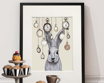 Alice in Wonderland Print – Rabbit with Pocket Watches
