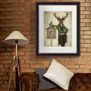 Deer and Bamboo cage - deer print stag print deer decor poster deer home wall decor gift for men Deer art print Wall art