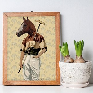 Polopony Bild, Druck eines Pferdes in Polo Kleidung, Geschenk für Polospieler, Gerahmt oder Leinwand Kunst von Fab Funky