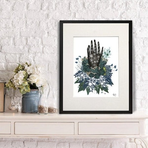 Impresión artística floral de mano negra: arte popular de estilo escandinavo