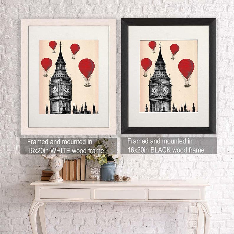 Big Ben & Red Hot Air Balloon Print London poster london decor london art british decor london print home office england british image 4
