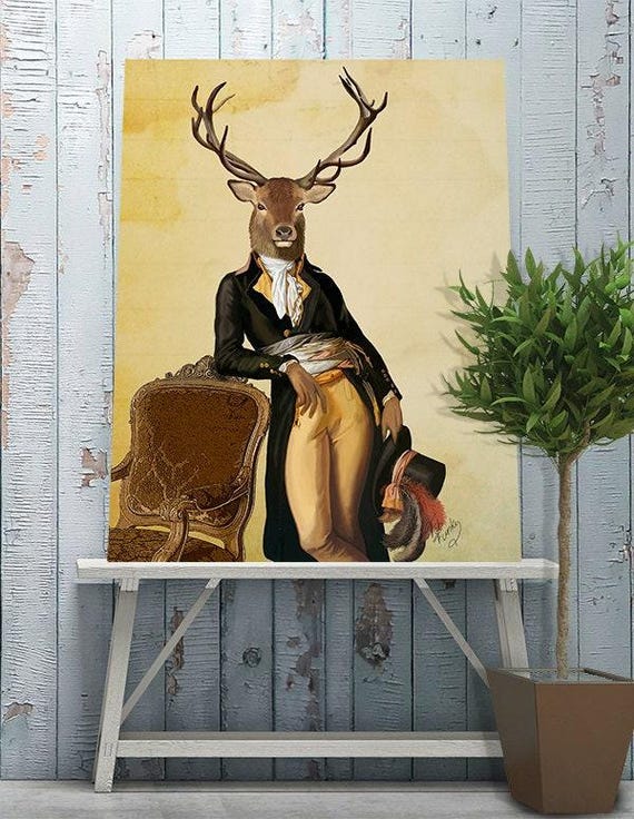 Deer print stag print deer Poster stag poster deer art print gift for mens gift deer art stag art woodland deer canvas Deer & Chair