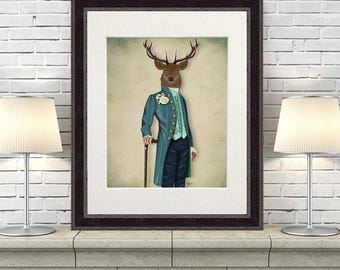 Lámina del ciervo extravagante: impresión artística Giclée para la decoración de la cueva del hombre.