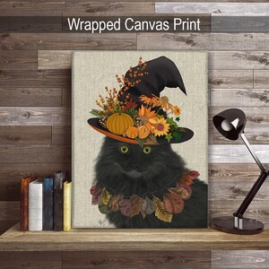 Retrato de Gato Preto com Chapéu de Outono – Decoração de Halloween, Pôster em Tela Artística imagem 6