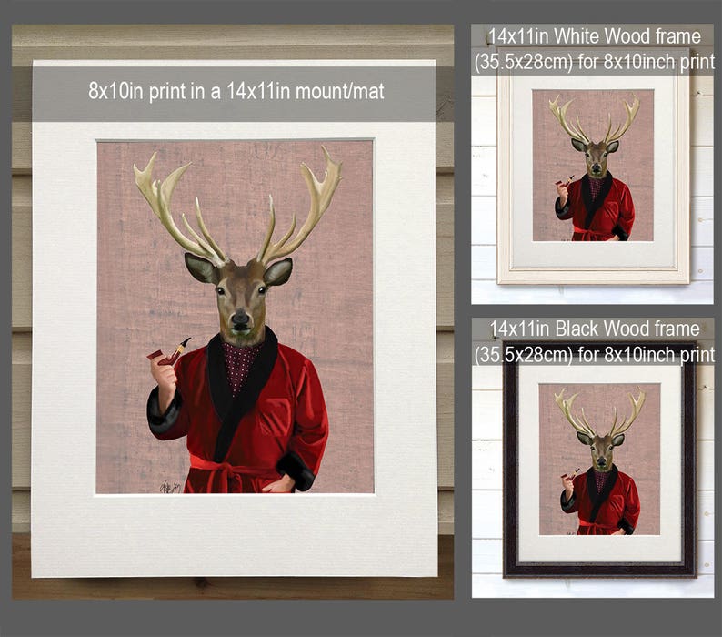 Deer in Smoking Jacket Deer Poster Deer Print stag print stag decor deer Illustration Wall Decor Wall hanging Wall Art gift for men him image 2