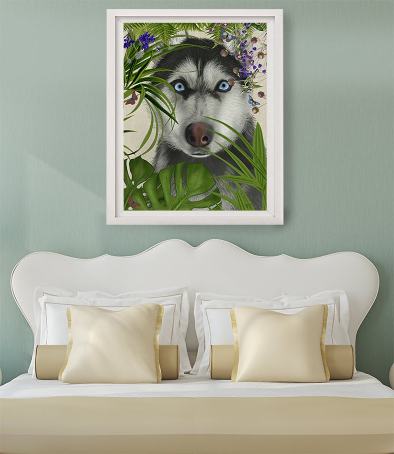 siberian husky print dog sledding gift husky gift husky art funny home decor funny animal husky poster Husky Portrait Tropical husky