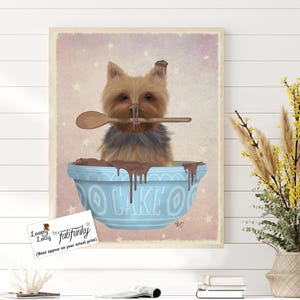 Yorkie dog print, Yorkshire terrier art, Yorkie gift, Cute dog art, Funny dog gift, Cake making gift, Kitchen wall art, Nursery room decor