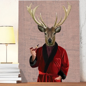 Deer in Smoking Jacket Deer Poster Deer Print stag print stag decor deer Illustration Wall Decor Wall hanging Wall Art gift for men him image 1